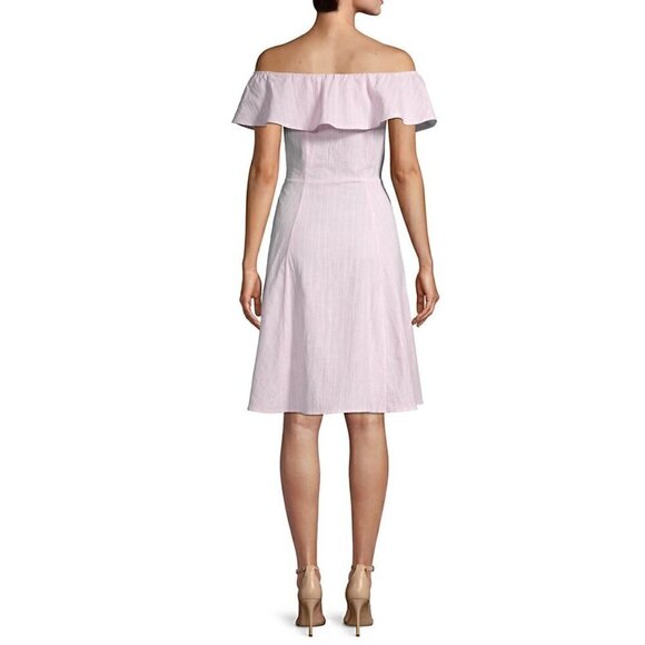 Saks Fifth Avenue Dress 10 NWT Button-Front Striped Linen & Cotton-Blend Pink - Picture 7 of 10